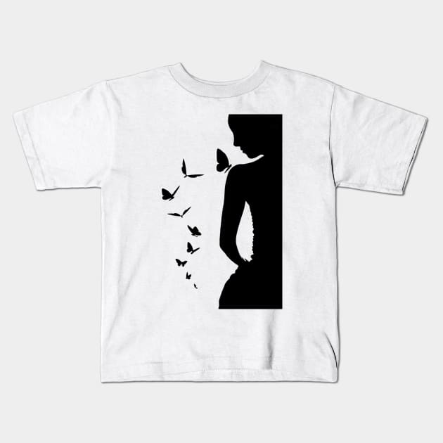 Lady with butterflies Kids T-Shirt by Luba_Ost